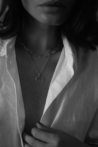 PAPERCLIP + WISH MOON NECKLACE | SET SILVER