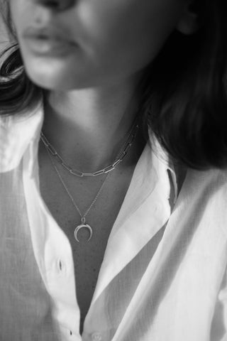 PAPERCLIP + WISH MOON NECKLACE | SET SILVER